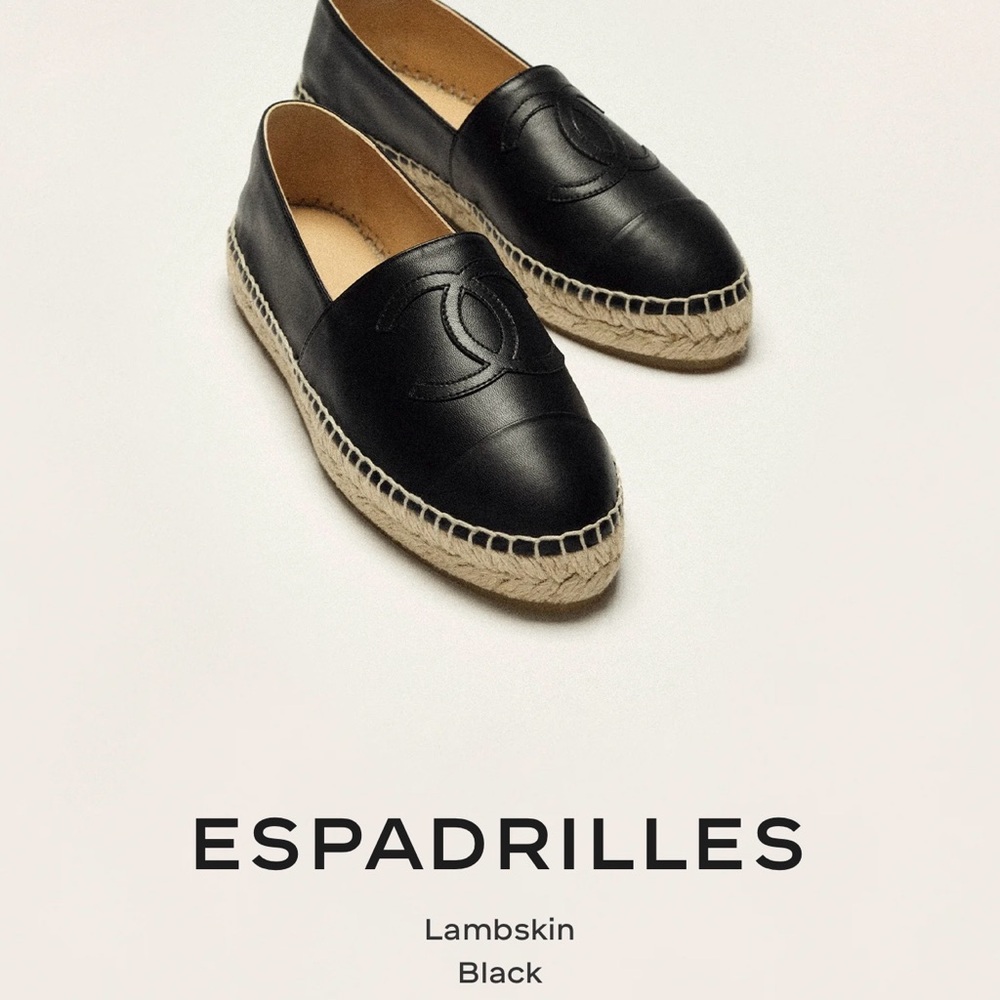 CHANEL Black Lambskin Espadrilles